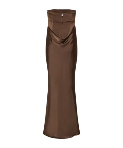 Rotate Birger Christensen Abito Lungo Corsage Chicory Coffee In Brown
