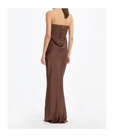 Rotate Birger Christensen Abito Lungo Corsage Chicory Coffee In Brown