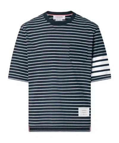 Thom Browne 4-bar Striped Cotton T-shirt In Blue