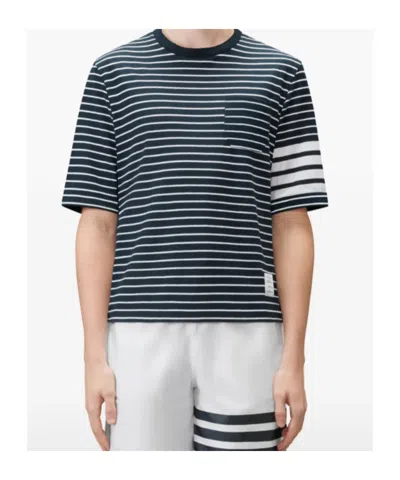 Thom Browne 4-bar Striped Cotton T-shirt In Blue