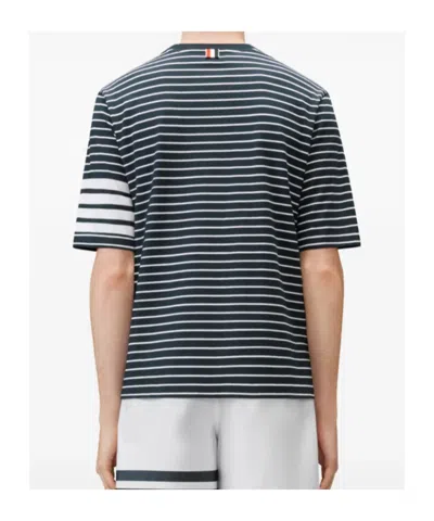 Thom Browne 4-bar Striped Cotton T-shirt In Blue
