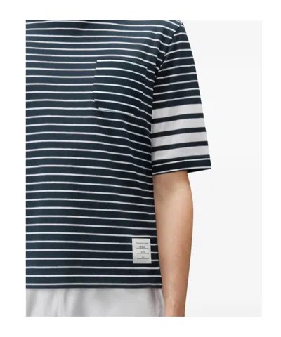 Thom Browne 4-bar Striped Cotton T-shirt In Blue