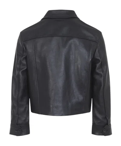 Marni Black Leather Jacket With Split-leather Front Panel In Black