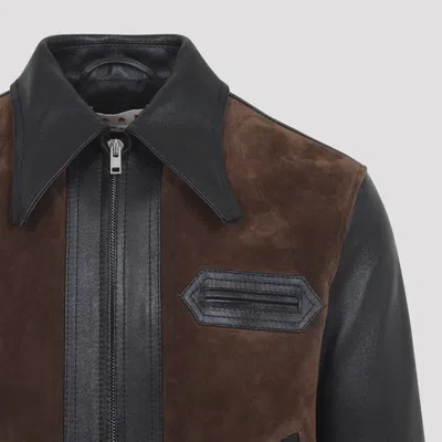 Marni Black Leather Jacket With Split-leather Front Panel In Black