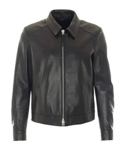 Tom Ford Leather Jacket Buttoned Cuffs Collared Front Pockets In Black