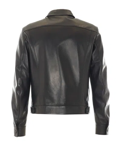 Tom Ford Leather Jacket Buttoned Cuffs Collared Front Pockets In Black