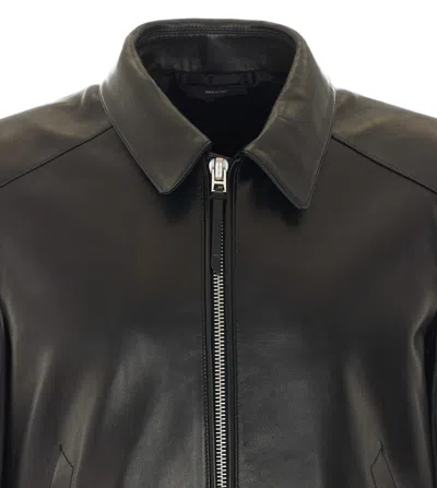 Tom Ford Leather Jacket Buttoned Cuffs Collared Front Pockets In Black