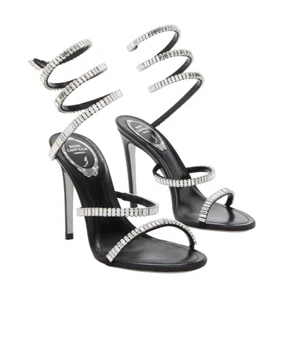 René Caovilla 105mm Cleo Leather Baguette Crystal Sandals In Black