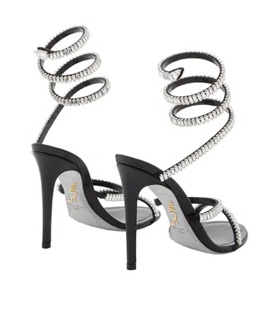 René Caovilla 105mm Cleo Leather Baguette Crystal Sandals In Black