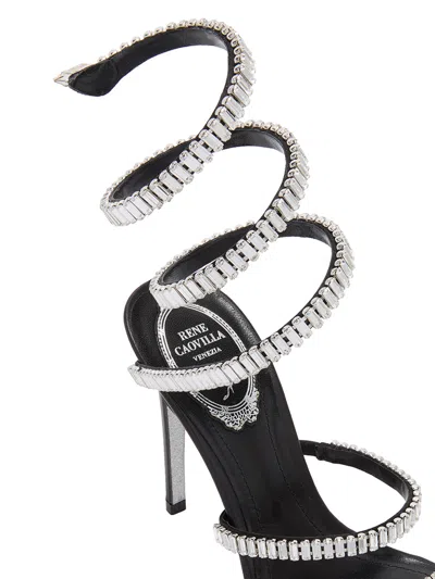 René Caovilla 105mm Cleo Leather Baguette Crystal Sandals In Black