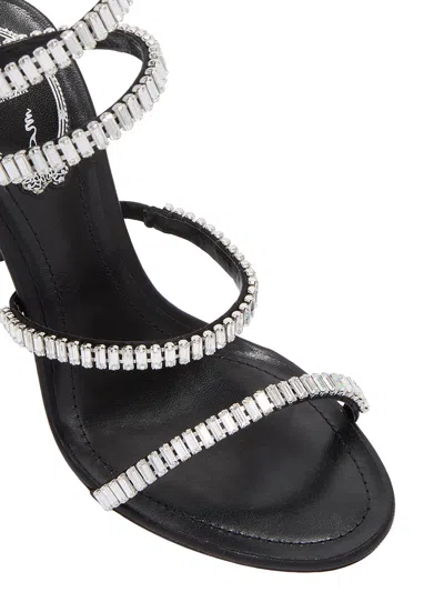 René Caovilla 105mm Cleo Leather Baguette Crystal Sandals In Black