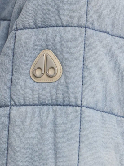 Moose Knuckles Transit Down Denim Liner Bomber Jacket In Blue