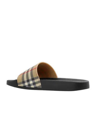 Burberry Brown Slides Sandals With Vintage Check Motif In Polyurethane In Multi
