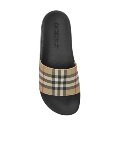 Burberry Brown Slides Sandals With Vintage Check Motif In Polyurethane In Multi
