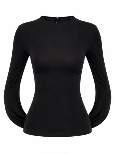 Alexander Wang Drape Back Long Sleeve Top In Matte Jersey In Black