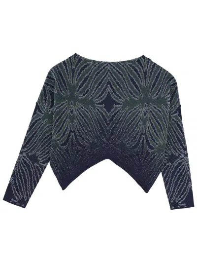 Circus Hotel Mesh Top Geometric Pattern Asymmetric Hem In Multicolor