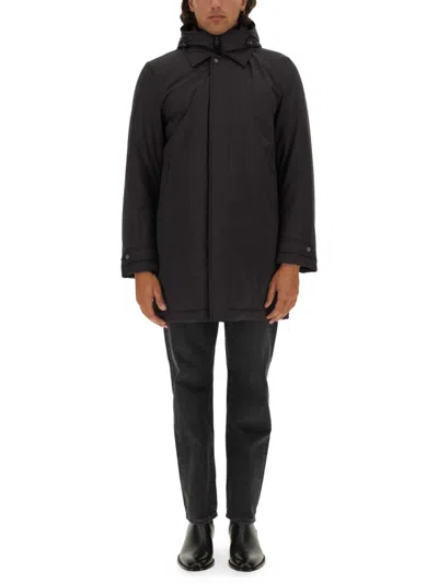 Woolrich Black Solid Hood Jacket In Black