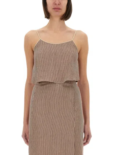 Alysi Micro Stripe Top With Laces In Brown
