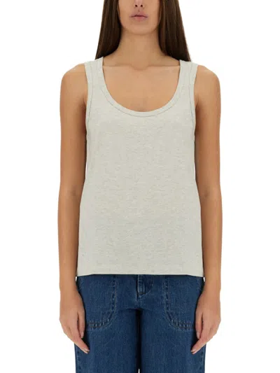A.p.c. Grey Solid Scoop Neck Top In Gray