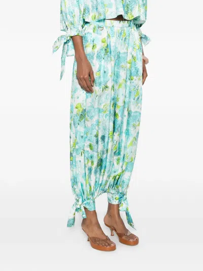 Chloé Floral-print Silk-jacquard Cropped Pants In Blue