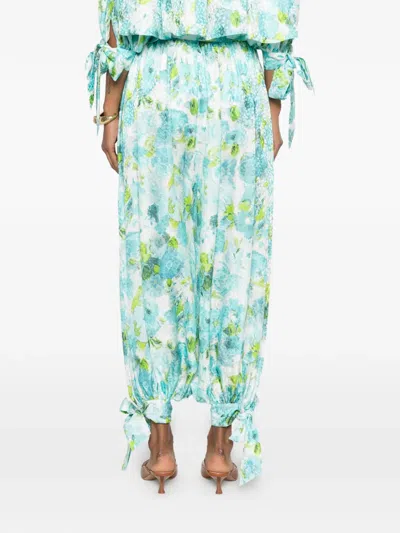 Chloé Floral-print Silk-jacquard Cropped Pants In Blue
