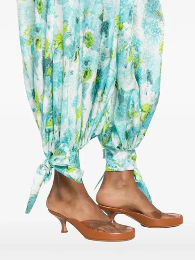 Chloé Floral-print Silk-jacquard Cropped Pants In Blue
