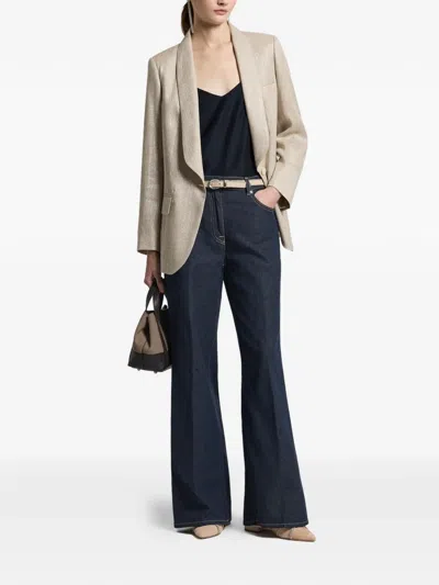 Peserico Herringbone-pattern Shawl-lapel Jacket In Neutral