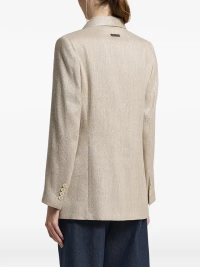 Peserico Herringbone-pattern Shawl-lapel Jacket In Neutral