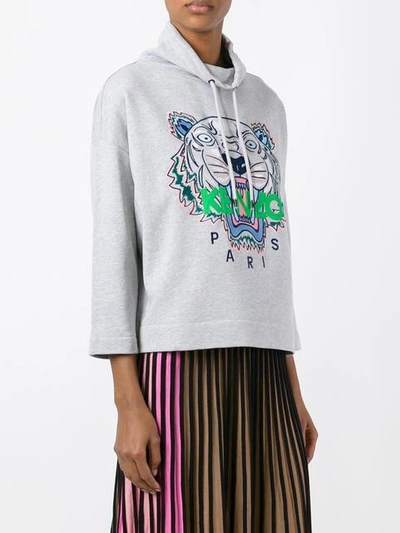 Shop Kenzo Cropped Tiger Hoodie In Grey