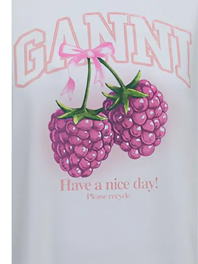 Ganni Raspberry Printed T-shirt In White