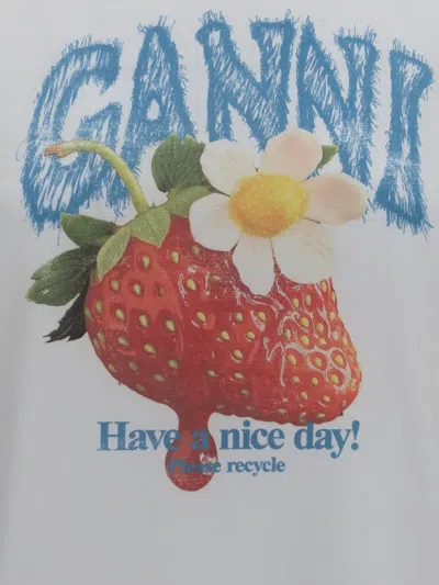 Ganni Womens Bright White Jersey Strawberry Printed Round-neck Cotton-jersey T-shirt In Multi