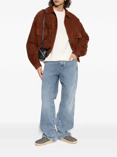 Balmain Suede Flap-pocket Jacket In Brown