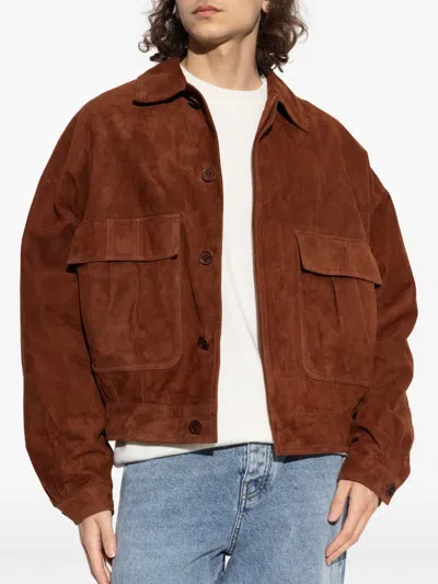 Balmain Suede Flap-pocket Jacket In Brown