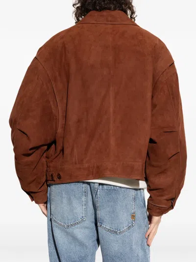 Balmain Suede Flap-pocket Jacket In Brown