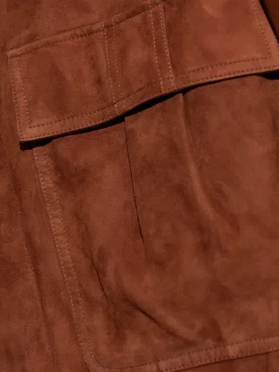 Balmain Suede Flap-pocket Jacket In Brown