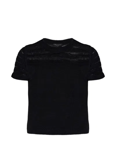 Rag & Bone Ladder-stitch Short-sleeve Sweater In Black