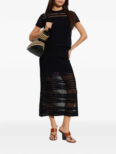 Rag & Bone Ladder-stitch Short-sleeve Sweater In Black