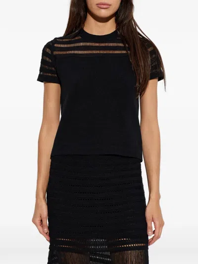Rag & Bone Ladder-stitch Short-sleeve Sweater In Black