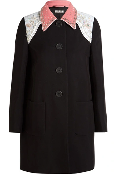 Miu Miu Embellished Cady Coat In Black