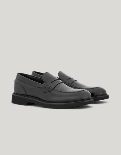 Canali Black Calfskin Penny Loafers With Eva Sole