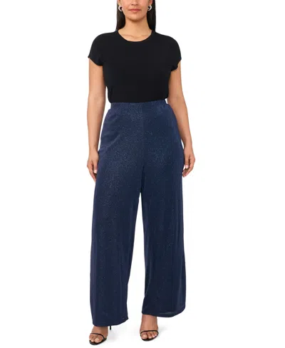 Msk Plus Size Side Slit Cropped Pull-on Pants In Blue