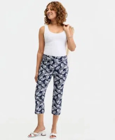 Jm Collection Womens Printed Pull On Capri Pants Macys Exclusive In Blue