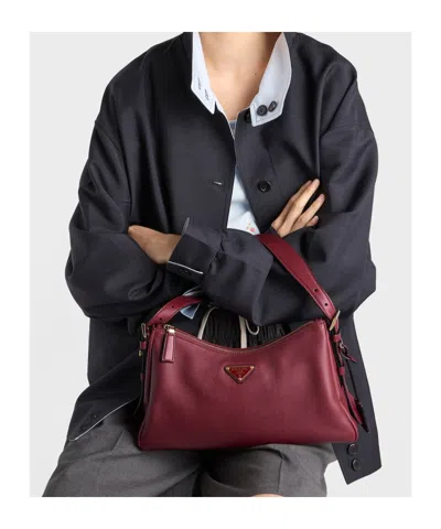 Prada Aimee Medium Leather Shoulder Bag In Burgundy