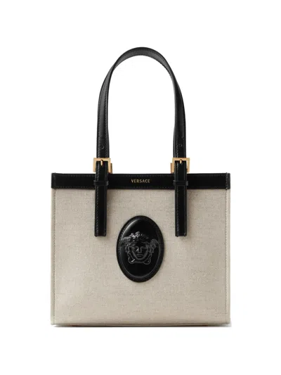 Versace Riviere Mini Canvas Tote In Black