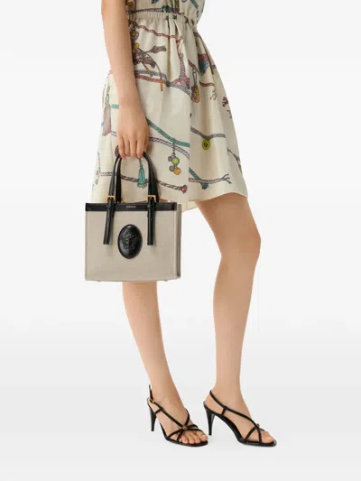Versace Riviere Mini Canvas Tote In Black