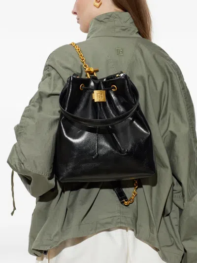 Balmain Chain-trimmed Leather Backpack In Black