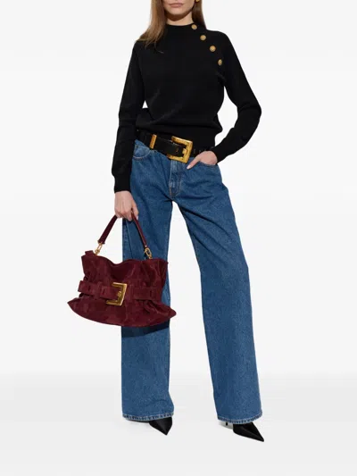 Balmain Button-embellished Raglan-sleeve Sweater In Black