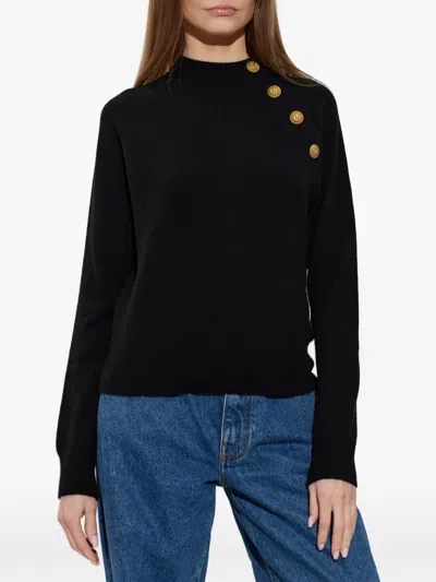 Balmain Button-embellished Raglan-sleeve Sweater In Black