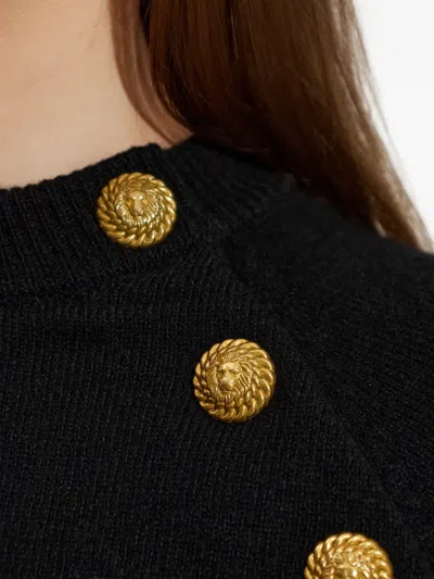 Balmain Button-embellished Raglan-sleeve Sweater In Black