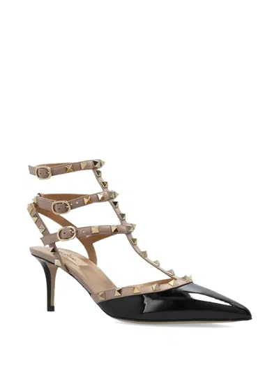 Valentino Rockstud Caged 65 Leather Ankle Strap Pump In Black
